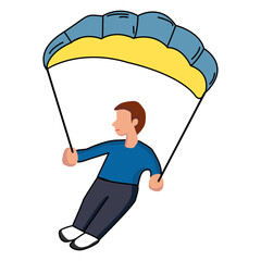Illustration Cartoon of Paraglider in Blue and Yellow