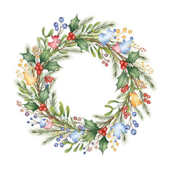 Frosted Winter Christmas Wreath with Snowy Texture