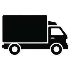 Black and White Delivery Truck Icon Illustration: Transport, Logistics and Shipping