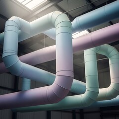 Fototapeta premium Colorful Industrial Pipes in a Modern Building Interior.