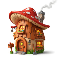 Warm Snowy Winter Cabin House with Holiday Decorations