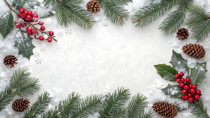 Festive Evergreen & Berries Frame: Snowy Season Decor