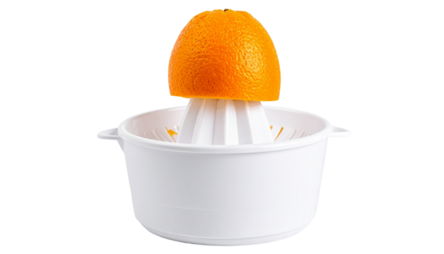 Orange on a Manual Orange Juicer, Isolated on Transparent Background - Powered by Adobe