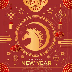 Graphic collection of gold scandinavian horse chinese new year imlek with seamless pattern