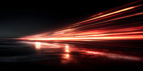 Striking red light streak on a deep dark background vividly symbolizes the concept of fast movement and digital speed, showcasing innovation in contemporary technology design