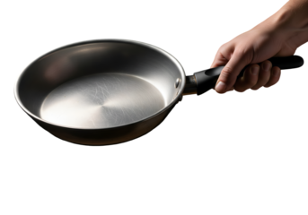 hand holding a frying pan on transparent background 