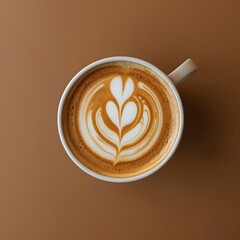 This close-up, top-down AI-generated image features a white ceramic cup filled with a perfectly prepared coffee.