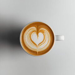 This close-up, top-down AI-generated image features a white ceramic cup filled with a perfectly prepared coffee.
