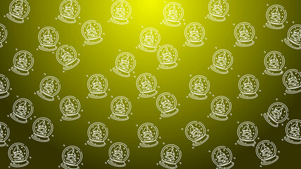 Doodle Snow Globe Seamless Pattern Loop 4K. Christmas and Winter Holiday Yellow Background 