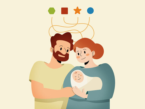 Parents embracing newborn baby connecting with inherited traits