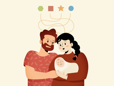Parents holding newborn baby exploring names