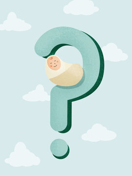 Baby gender reveal uncertainty concept illustration