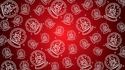 Doodle Snow Globe Seamless Pattern Loop 4K. Christmas and Winter Holiday Red Background 