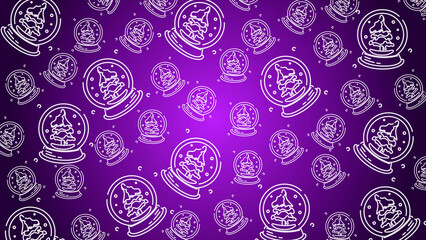 Doodle Snow Globe Seamless Pattern Loop 4K. Christmas and Winter Holiday Purple Background 