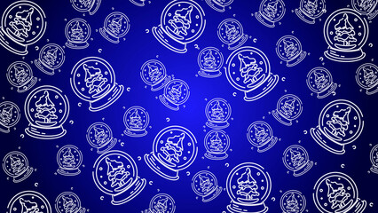 Doodle Snow Globe Seamless Pattern Loop 4K. Christmas and Winter Holiday Blue Background 