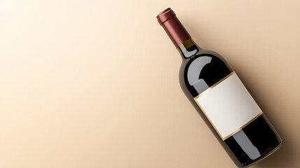 Red wine bottle with blank label, elegant packaging, vintage style, isolated on beige background