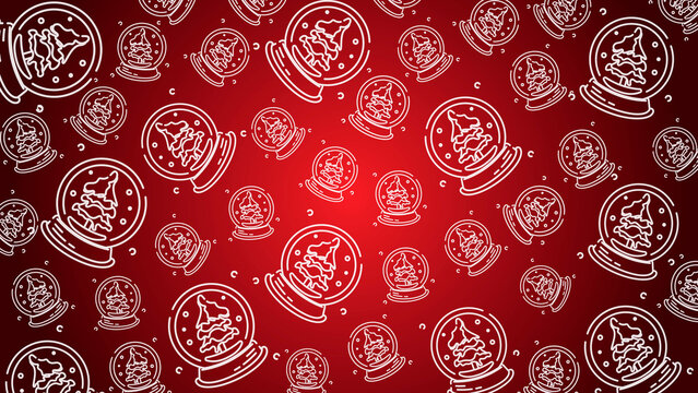 Doodle Snow Globe Seamless Pattern Loop 4K. Christmas and Winter Holiday Red Background 