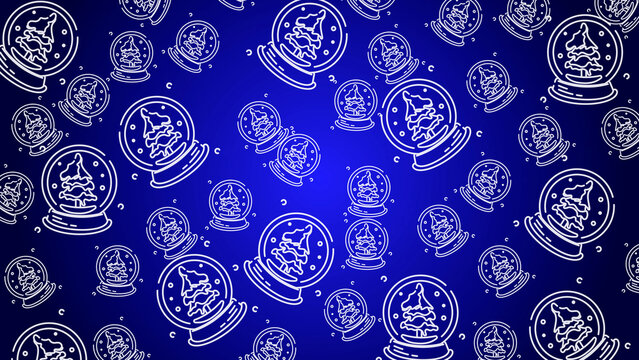 Doodle Snow Globe Seamless Pattern Loop 4K. Christmas and Winter Holiday Blue Background 