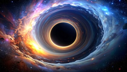 Obraz premium Digital painting of a black hole in vibrant space with swirling clouds