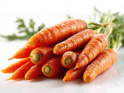 Vibrant orange carrots with green tops displayed freshly harvested ready for culinary use