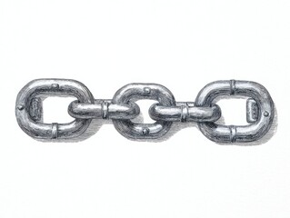 Obraz premium A close up detailed illustration of a strong metallic chain with three interconnected links against a white background