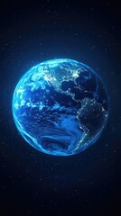 Fototapeta premium Earth's blue glow clouds, continents, cities shine in space
