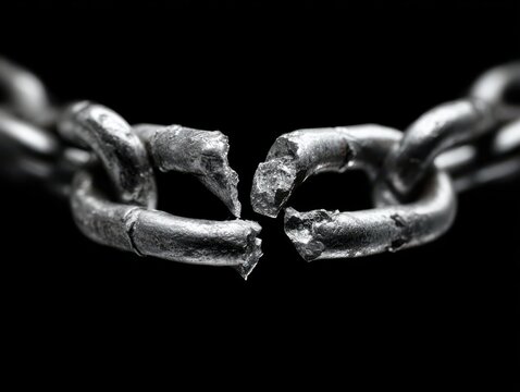 A heavy metal chain broken apart symbolizing freedom and the end of restraint