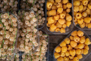 White currants and golden raspberries