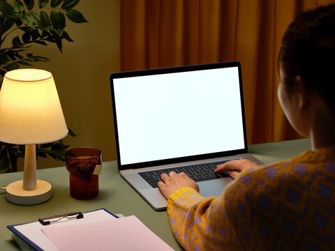 A person works diligently on a laptop, with a serene