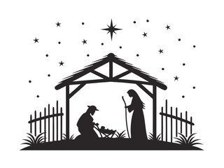Minimal Nativity Scene with Mary, Joseph and Baby Jesus