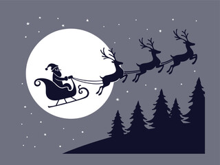 Reindeer Pulling Santa Sleigh Under Full Moon