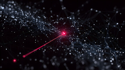 Red laser beam connecting nodes in digital network