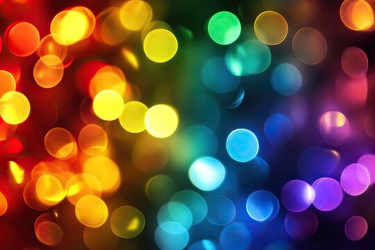 Bokeh circles span a rainbow of light, gradient blur