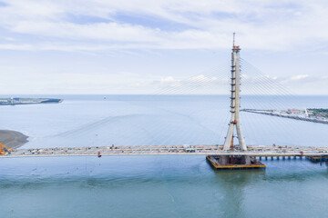 Aerial Cable Stayed Bridge Construction Over Sea