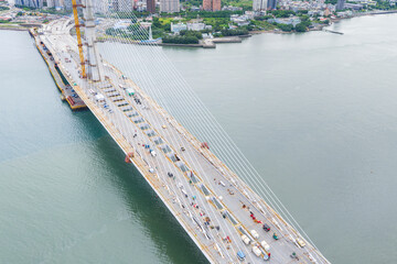 Aerial Construction Cable Stayed Bridge River Span