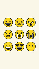 Fototapeta premium Collection of Yellow Emoticons Expressing Various Human Emotions and Feelings
