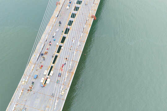 Aerial View of Cable Stayed Bridge Under Construction