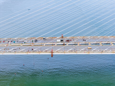 Cable Stayed Bridge Construction Above Large River Waterway