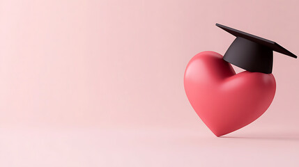 Celebrate academic achievements with love! A heart wears a graduation cap, a symbol of passion and dedication. Education meets emotion. Study with heart. Love for learning.