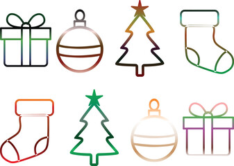 Minimalist Christmas Holiday Icons Set with Gradient Outline