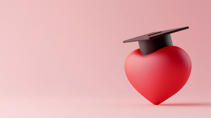 Celebrate your academic achievements! A vibrant red heart wears a graduation cap against a blush backdrop, symbolizing passion and dedication to education. Congrats, grads!