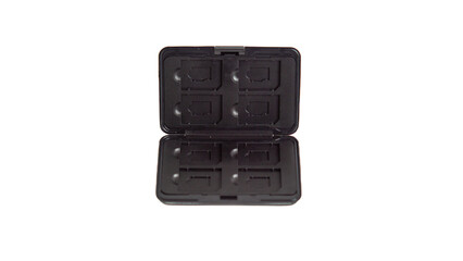 Black memory card slot with white background. Slot to save memory card.