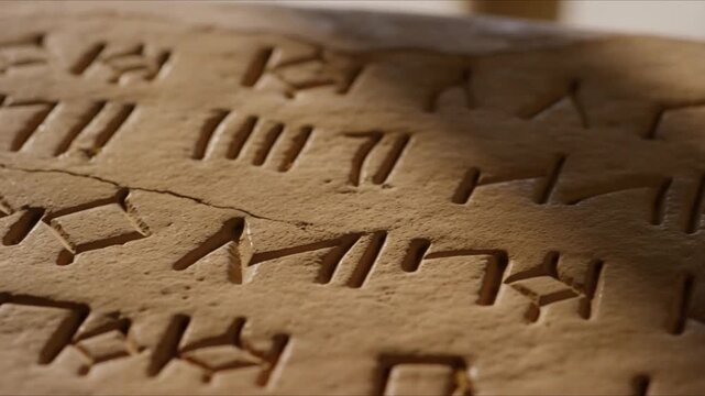 Closeup of cuneiform writing on clay tablet 