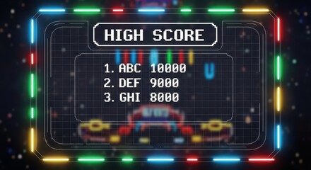 Illuminated futuristic interface displays a ranking of top scores against a cosmic background
