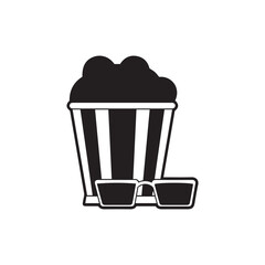Popcorn with 3D Glasses Icon | Cinema Snack Silhouette