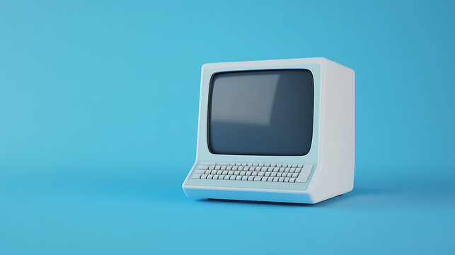 Retro vibes radiate from this classic computer against a vibrant blue backdrop, evoking nostalgia. A perfect blend of tech and vintage charm.