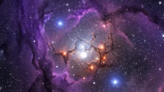 Stunning deep space view of a colorful emission nebula with glowing stars and dark dust clouds vector illustration