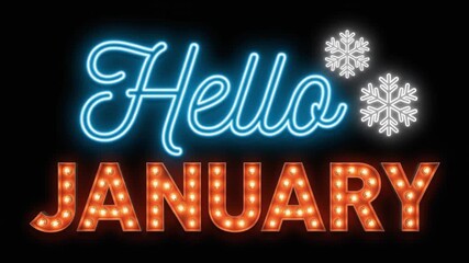 Hello January Neon Sign with Snowflakes - Powered by Adobe