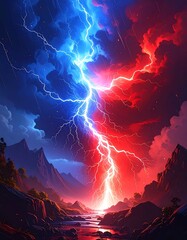 Epic sky scene depicts lightning bolts erupting from clouds