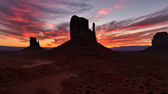 Iconic buttes of monument valley illuminated by warm sunset light under a dramatic sky vector illustration